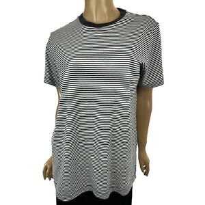 Lands' End Pullover Top Size Petite M  Blue & White Stripe Short Sleeve Cotton
